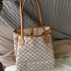 Louis Vuitton Vintage Neverfull MM Damier Azur White Tote Bag